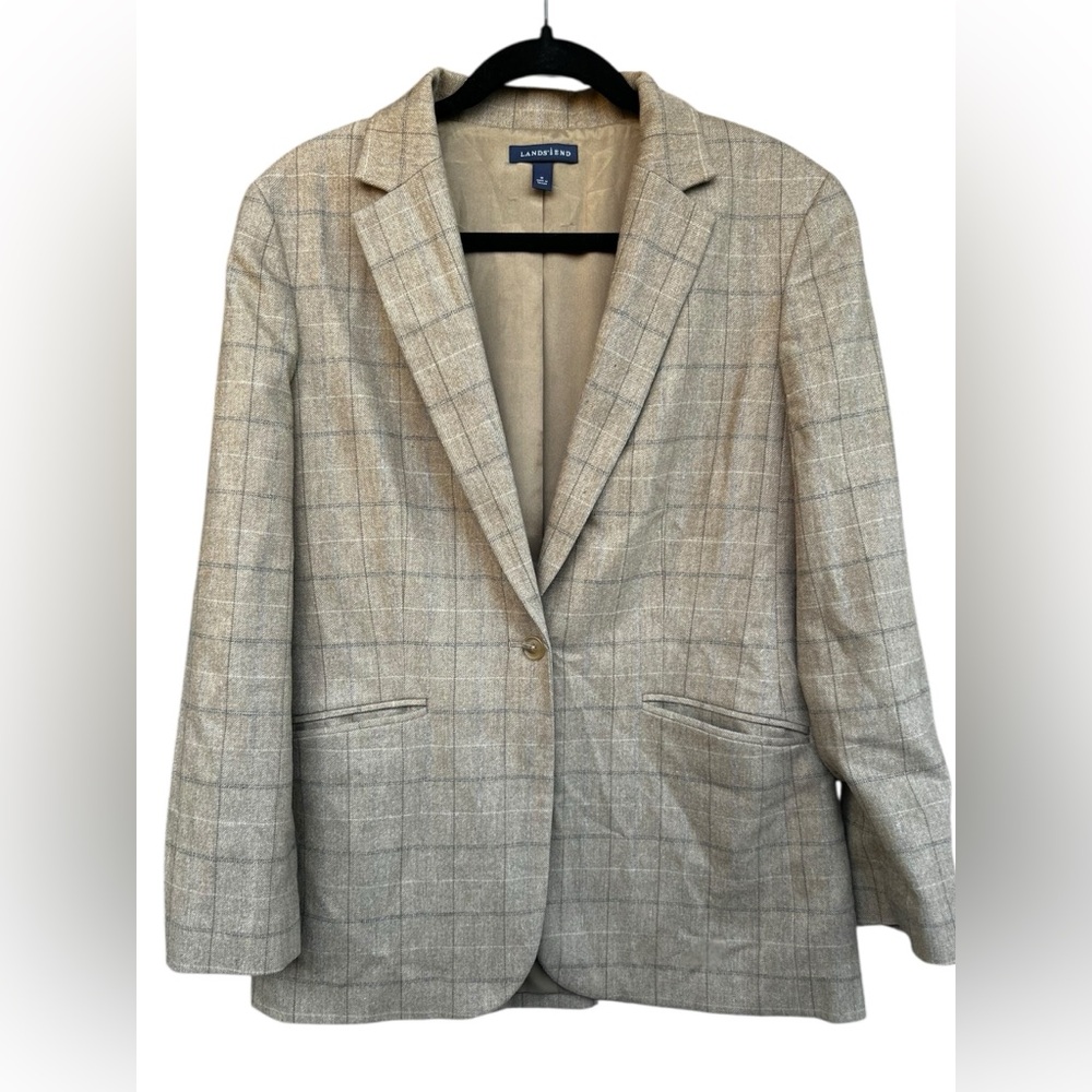 Lands' End Plaid Wool Blazer Jacket Women’s Size 10